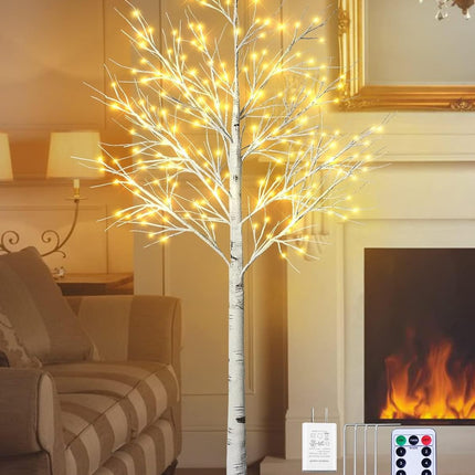 6Feet Birch Tree with Lights - 8 Modes Dimmable Fairy Lights with Remote 160 LEDs Warm White Wedding Festival Party Christmas Decorations for Home, Plug and Base Included