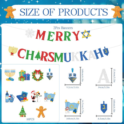Merry Chrismukkah Party Decorations - 12 Pcs Christmas Hanukkah Mixed Banner Decorations Chanukah Dreidel Xmas Garland Ceiling Decor Christmas Hanukkah Decor for Home Holiday Party Supplies