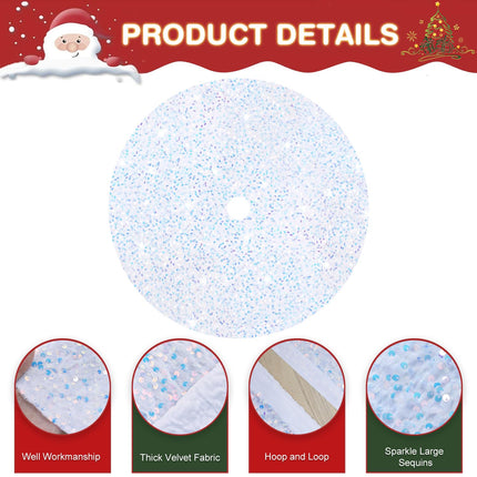 Iridescent White Velvet Tree Skirt 21 Inches Silver Christmas Tree Skirt Sequined Tree Skirt for Small Xmas Tree Glitter Tree Stand Cover Skirt for Santa Claus Tree Skirt Collar Christmas Decoration