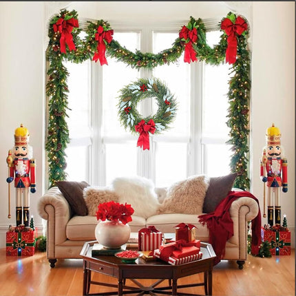 U'Artlines 18" Artificial Christmas Wreath Front Door Wreath with Red Berry Pine Cones Christmas Decorations for Winter Xmas Holiday Home Indoor Outdoor Use (Green,1)