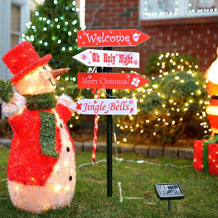 Christmas Solar Pathway Sign Lights, 37” Large LED Garden Stake Yard Sign Light, Xmas Waterproof Outdoor Lighting Welcome Merry Christmas Signs Decor for Path Road Patio Lawn Home