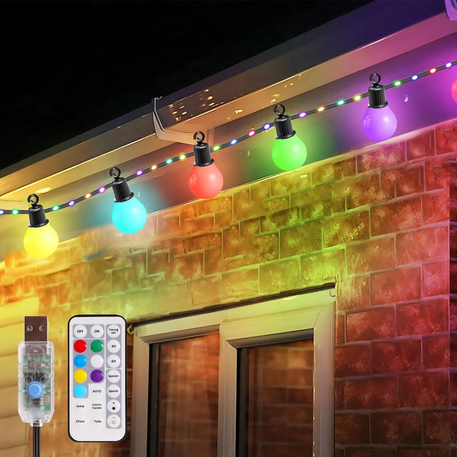 ALOVECO 41ft 100 LED Christmas String Lights Outdoor Indoor USB Plug RGB Color Changing String Lights with 20G40 Bulbs IP65 Waterproof Christmas Lights with Remote for Xmas Tree Camping Patio Yard