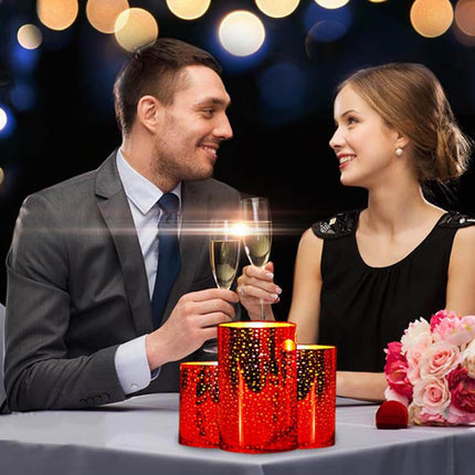 Flameless Flickering Candles with Remote Control and Timer, Battery Operated Real Wax Led Candles with Glass Pillar, Red Christmas Candles for Halloween, Holidays (AA Batteries Included)