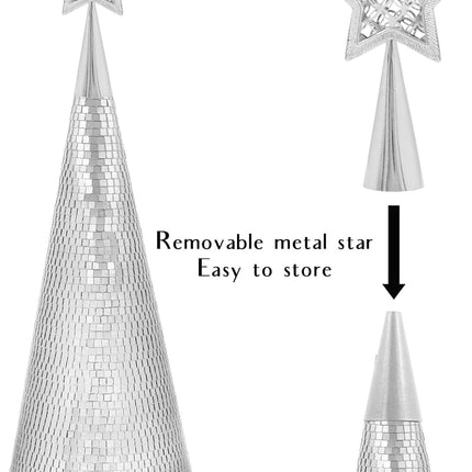 Silver Glass Trees Set of 6, 17" 15" 13" Small Tabletop Christmas Tree Handmade Disco Decor for Xmas Table Party Centerpiece Decoration