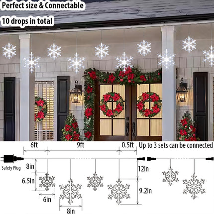 Christmas Snowflake Lights with 10 Drops, 9ft 150 LED Twinkling Cool White Icicle Christmas Lights, Waterproof Connectable Hanging Lights for Indoor Outdoor Eaves Window Curtain Porch Xmas Décoration