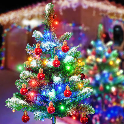 Homeleo d 4 Packs Solar White Christmas Tree Outdoor, Waterproof 80 LED Xmas Pathway Lights, Small Prelit Snowflake Christmas Tree with Red Ball Ornaments for Christmas Decorations Outdoor Yard