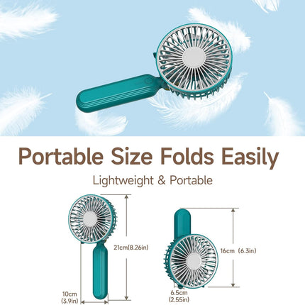 Handheld Fan, Mini Portable Foldable Fan, Pocket Battery Rechargeable Hand Fan, For Travelling And Eyelash Fan 2000AhCyan