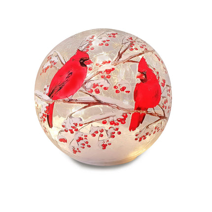 Glass Ball Light Crackle LED Night Light Red Bird Pattern Battery Operated Light Tabletop Decorative Sphere Lamp LED Orb Table Lamp for Outdoor Living-Room Pathway Patio Yard Lawn Bedroom