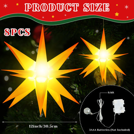8 Pcs Christmas Large Moravian Star Light Christmas Tree Topper Christmas Advent Star Bethlehem Star Light 3D Hanging Star Light for Outdoor Indoor Christmas Decoration (12 Inch)