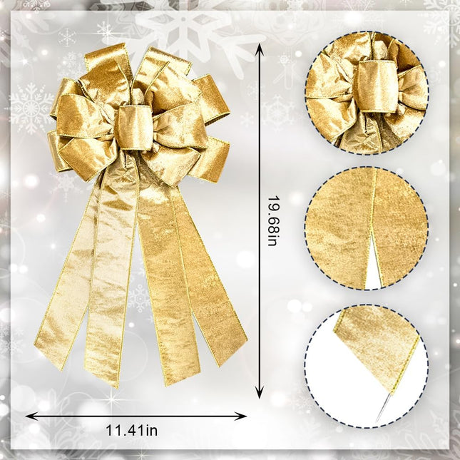 Hying 2PCS Large Christmas Bows for Wreath, Gold Velvet Wreath Bow for Christmas Décor Winter Gold Christmas Bow for Front Door Indoor Outdoor Wall Tree Topper Decoration Supplies Xmas Ornament