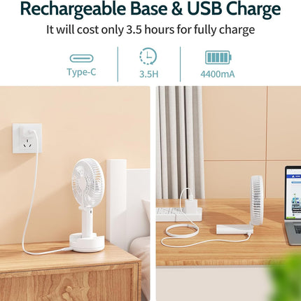 Handfan 6 Inch Handheld Fan 4400Mah Battery Operated Fan 6 Settings Personal Desktop Fan With 534H Working Time Removable Base