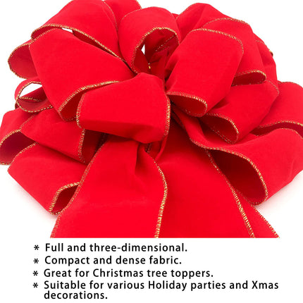 Christmas Large Bows Boxed, 45x12 Inches Gold Wired Red Velvet Bows with Long Tails for Wreath Floral, Christmas Tree Topper, Outside Red Bowknot for Wedding Car Garden Yard Front Door
