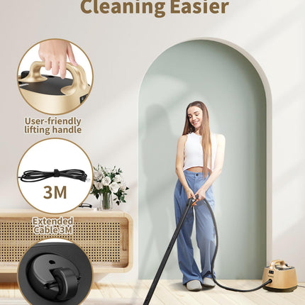 Steam Cleaner With 21 Accessories, Steamer For Cleaning, 5 Minutes Fast Heating, Portable Canister Steamer For Floors, Carpet, Cars, Tiles, Grout Cleaning, Chemical, 1.5L Capacity Gold