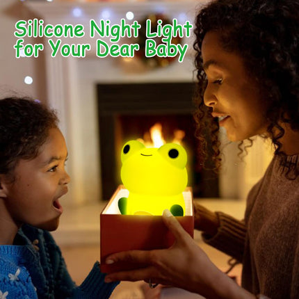 Night Light for Kids, Cute Frog Night Lamp Bedroom Nightlight for Girls Boys Teens, USB Rechargeable Silicone Animal Nightlight Christmas Birthday s, Room Decor