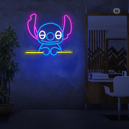 Stitch Neon Signs for Bedroom Decor, Dimmable Stitch LED Neon Lights for Wall Art Decor for Kids Game Room Man Cave Girl Boys Girl Birthday Party Christmas and Thanksgiving (Blue)