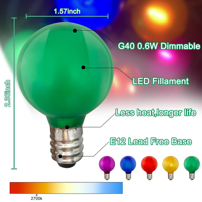 25 Pack Frosted Multicolor LED Christmas Light Bulbs,Shatterproof & Waterproof Plastic G40 Led Bulbs for Outdoor String Lights,E12 LED Color Light Bulbs for Outside Christmas Tree Holiday Decoration