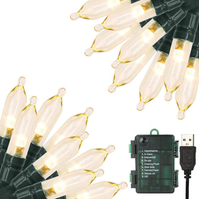Christmas Lights 33ft 100 LED Battery String Lights with Timer Memory Function USB or Battery Powered Waterproof String Lights for Indoor Outdoor Decoration (Warm White)
