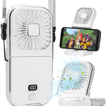 Mini Fan Portable,Handheld Fan Foldable,5 In 1 Neck Fan,Hand Fan,Desk Fan,3000 Mah Power Bank,Phone Holder,Usb Rechargeable