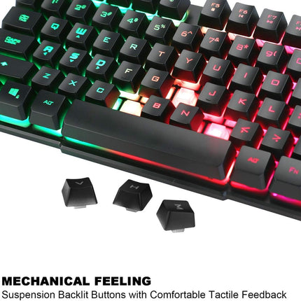 Multiple Color Rainbow LED Backlit Mechanical Feeling USB Wired Gaming Keyboard and Mouse Combo for Working or Game