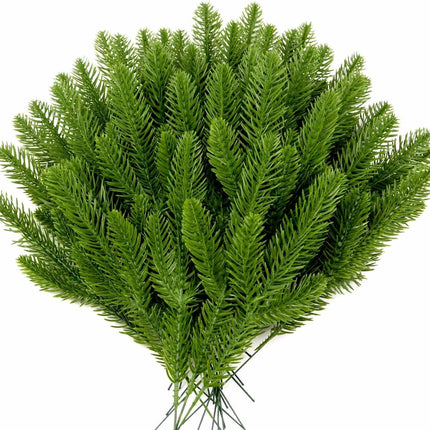 100 Pcs Artificial Pine Branches, Christmas Tree Filler Branches Green Plants Faux Pine Needle Branches Christmas Greenery Pine Picks Evergreen Pine Stems for Christmas Tree Garland Wreath Decorating