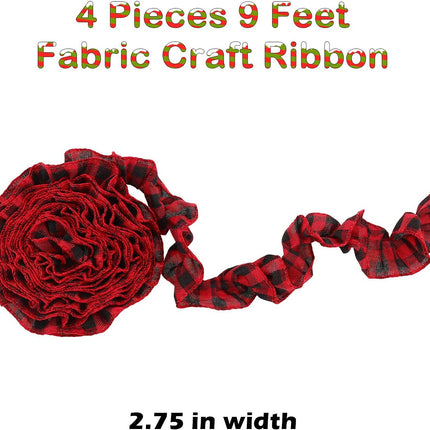 Tatuo 4 Rolls Plaid Christmas Tree Garland Rustic Craft Garland Christmas Tree Ribbon for Christmas Crafts Decoration, Floral Bows Craft, 9 Feet (Black and Red)