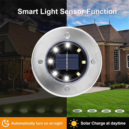 8 Pack White Solar Ground Lights,8 Led Waterproof InGround Lights Solar Powered Garden Lights Patio Disk Lights Outdoor Landscape