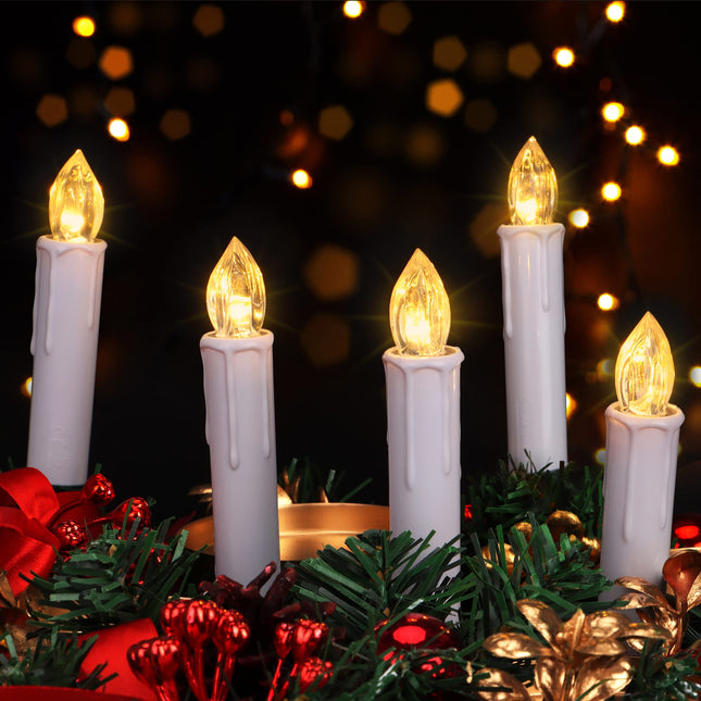 POWER 30PCS Flameless LED Taper Candles Battery Operated Christmas Tree Candle Lights With Remote Timer, Flickering Flame Mini Clip on Candles For Christmas Trees Garden Parties Home Decor (White)