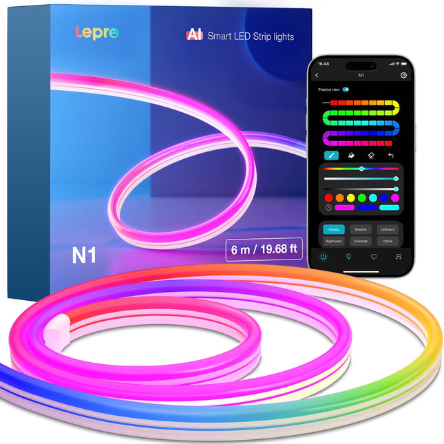 Lepro N1 AI Smart RGB Rope Lights for Christmas Decorations, LLM AI Generated Lighting, LightBeats Music Sync, Color Segment DIY, Voice Control Via App, 19.68ft Wi-Fi & Bluetooth LED Strip Lights