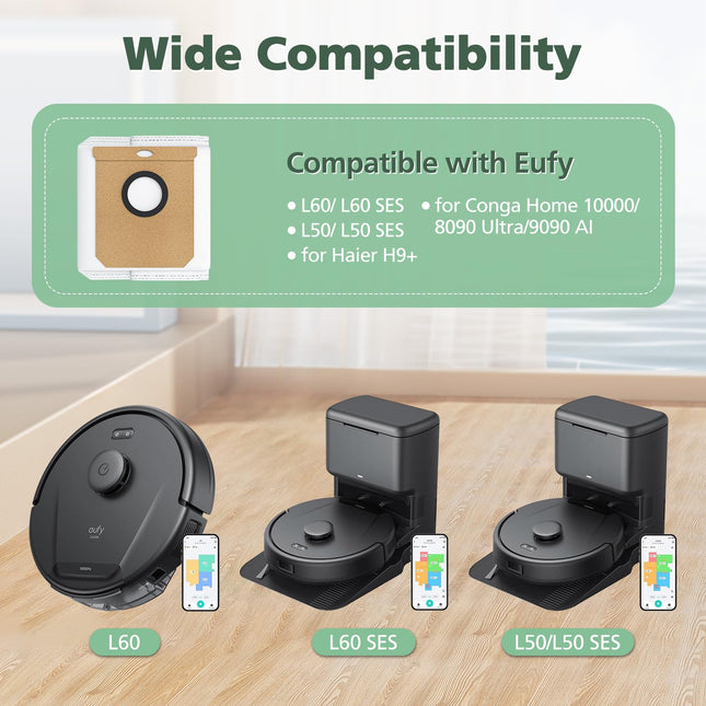 10 Pack Dust Bags For Eufy L60 L50 Hybrid Robot Vacuum With Self Empty Station, 2.5L L60 L50 Bags For Haier H9+, Conga Home 10000, 8090 Ultra, 9090 Ai Vacuum Cleaner
