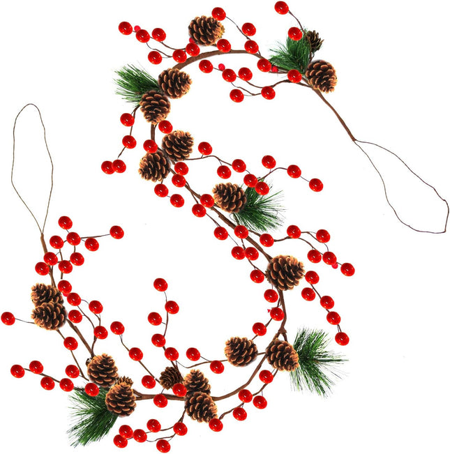 TURNMEON 6 FT Christmas Garland Christmas Decorations Red Berries Garlands Pine Cones Bristle Pine Garlands Realistic Christmas Garlands for Mantle Fireplace Xmas Garlands Home Decor Indoor Outdoor
