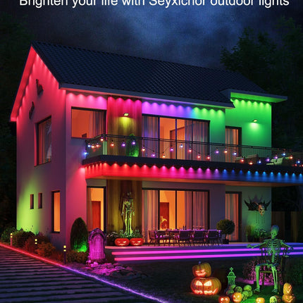 50FT Permanent Outdoor Lights, 63 Scene Modes Smart RGBW Outdoor Christmas Lights with Remote APP Control, IP67 Waterproof LED Eaves Lighting for Halloween Party, Daily, Garden Decor