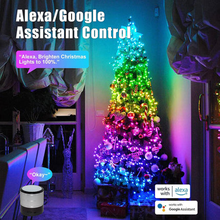 Smart Christmas String Lights - 196FT 600 RGB LEDs WiFi Christmas Lights with App Controlled Multi-Color Changing Work with Alexa & Google Home for 6-8ft Christmas Tree