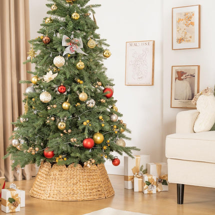 StorageWorks 24" Scalloped Christmas Tree Collar, Wicker Christmas Tree Base Skirt with Water Hyacinth, Rustic Tree Ring Stand Cover for Christmas Home Party Farmhouse Artificial Trees Décor