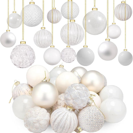 Liliful 24 Pcs Glass Christmas Ball Ornaments Christmas Tree Decoration Hanging Balls Christmas Ornaments for Festival Home Wedding Holiday Party Decor(White,3.15 Inch)