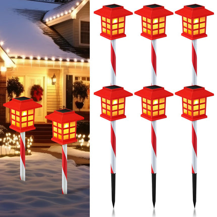 6 Pack Solar Chrismas Pathway Lights Outdoor Waterproof LED Landscape Lights Decoration Candy Cane Stake Light for Garden Yard Patio Lawn Driveway Walkway (Warm White,6)