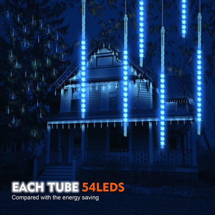 BlueFire d Meteor Shower Lights, 19.68 Inch 10 Tubes 540 LEDs Outdoor Icicle Christmas Lights, Waterproof Falling Rain Lights for Tree Holiday Porch Yard Patio Roof Party Decoration (Blue)
