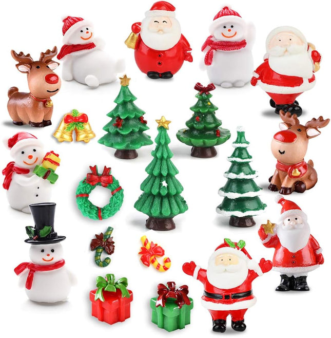 JUSTDOLIFE Christmas Micro Landscapes:20 Pack Xmas Miniature Figurines Santa Claus Snowman Christmas Tree Reindeer s Mini Resin Landscape for Xmas Home Party Cake Toppers Décor