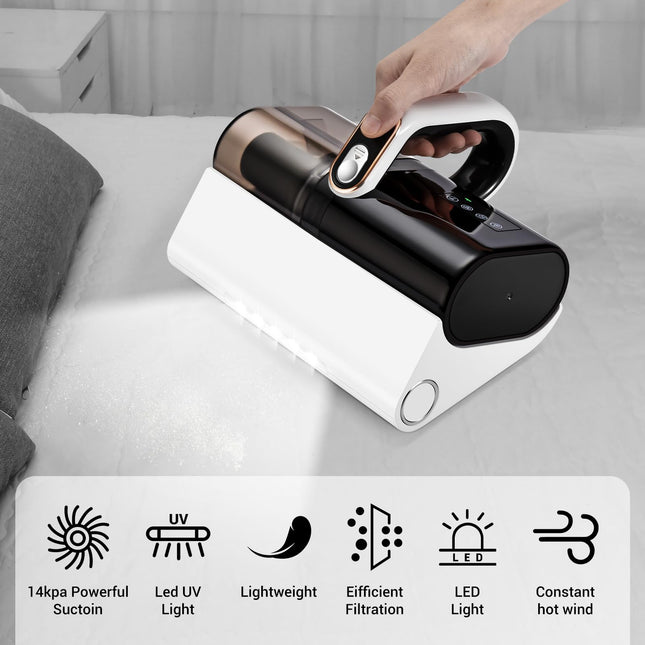 Bed Vacuum Cleaner, Handheld Uv Mattress Cleaner With Led Light & High Heating Tech, 500W Powerful Deep Mattress Vacuum, Hepa Filter For Bed, Mattress, Pillow, Couch, Pet Hair And Carpets Cleaning