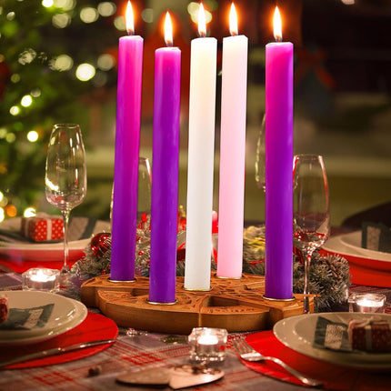 Nitial Advent Candle Holder for Christian Wood Nativity Ring Candle Holder with Metal Celtic Knot for Xmas Candles Centerpiece Decorations Religious
