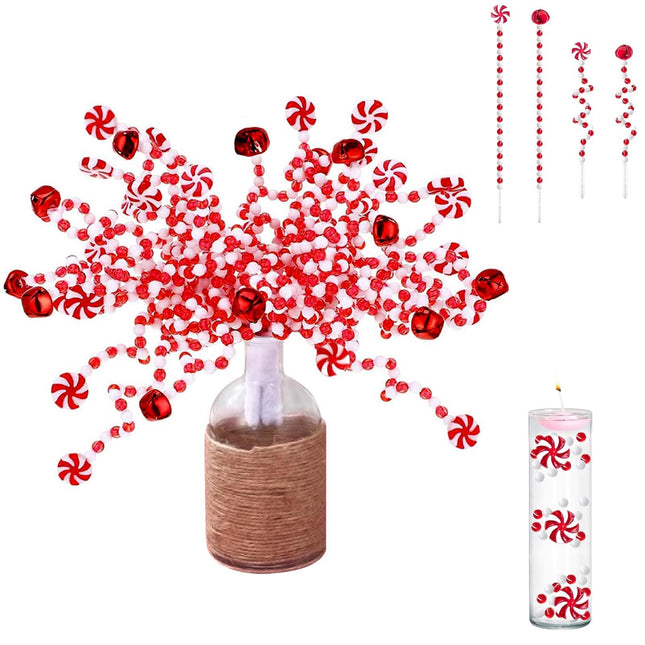 Valentines Day Curly Pick Picks Red White Candy Shape and Bell Ornaments for Home Centerpieces Table Vase Wreath DIY Craft Xmas Tree Topper