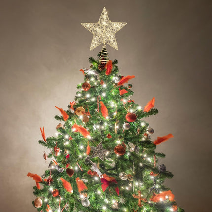 STOBOK Christmas Tree Topper Star,Glittler Lights Xmas Tree-top Lamp Ornament Party Home Christmas Tree Decor,Golden,10 x 12 inch