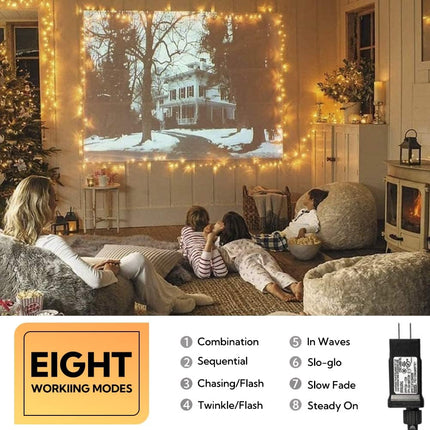 MYGOTO 33FT 100 LEDs String Lights,Green Wire Waterproof Fairy Lights 8 Modes 30V UL Plug in Xmas Lights for Home, Garden, Wedding, Party, Christmas Decoration Indoor Outdoor (Warm White)