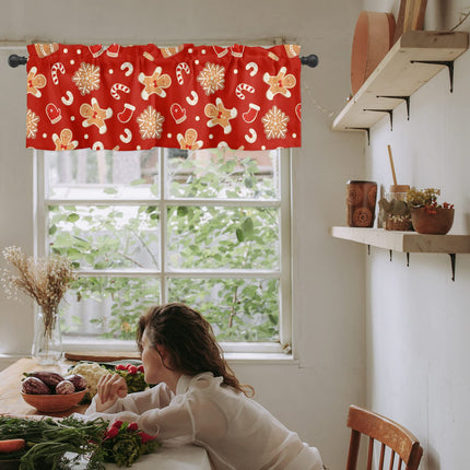Christmas Valances for Windows Gingerbread Man Christmas Kitchen Curtain Valances Rod Pocket Snowflake Red Window Curtain Treatment Short Topper Curtains Seasonal Valance Christmas Decor, 42x18 Inch