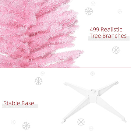HOMCOM 7' Artificial Pencil Christmas Tree, Slim Xmas Tree with 499 Realistic Branch Tips and Plastic Stand, Pink