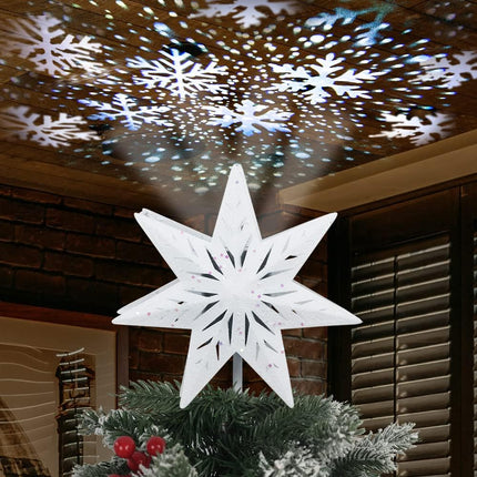 YEAHOME Christmas Tree Topper, 3D Lighted White 7-Point Star Tree Topper with Snow-White Snowflake Projector for Christmas Treetop, Lights Xmas Tree Topper for Christmas Tree Decorations