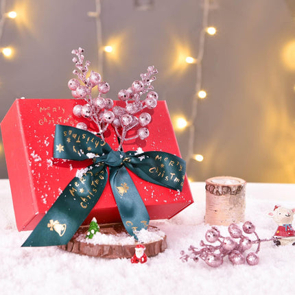 20 Pack Christmas Glitter Berries Stems, 8 Inch Champagne Artificial Christmas Picks for Christmas Tree Ornaments, DIY Xmas Wreath, Crafts, Holiday and Home Decor (Pink)
