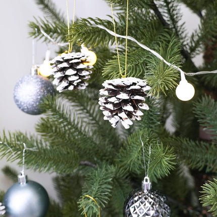 Winlyn 30 Pcs Christmas Pinecones Ornaments Frosted White Natural Pinecones Hanging with String Pinecone Christmas Tree Decorations for Winter Wedding Christmas Holiday Party DIY Craft Seasonal Wreath