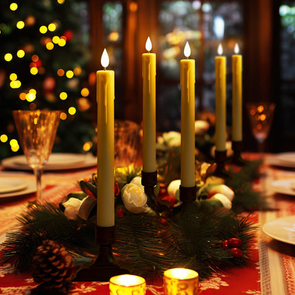Homemory 6 Pcs Window Candles with Remote Timer Dimmer, Christmas Candles for Window Battery Operated, Ivory Flameless Taper Candles with Holders and Suctions, LED Candlesticks for Xmas Holiday Decor
