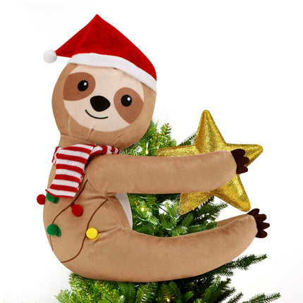CiyvoLyeen Sloth Christmas Tree Topper with Glitter Star Sloth Xmas Home Decoration Funny Sloth Animal Ornament for Christmas Tree Winter Holiday Table Centerpiece Wreath Attachment Sloth Lovers