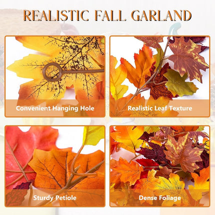 4 Pack Fall Garland Maple Leaf, 5.9Ft/Piece Hanging Vine Garland Artificial Autumn Foliage Garland Decor for Home Thanksgiving Halloween Party Christmas Decorations